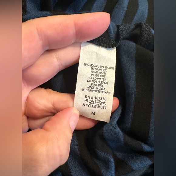 New COMFY USA Kati Dress Midi Jersey Knit Blue Black Striped 3/4 Sleeve Soft - Picture 8 of 10